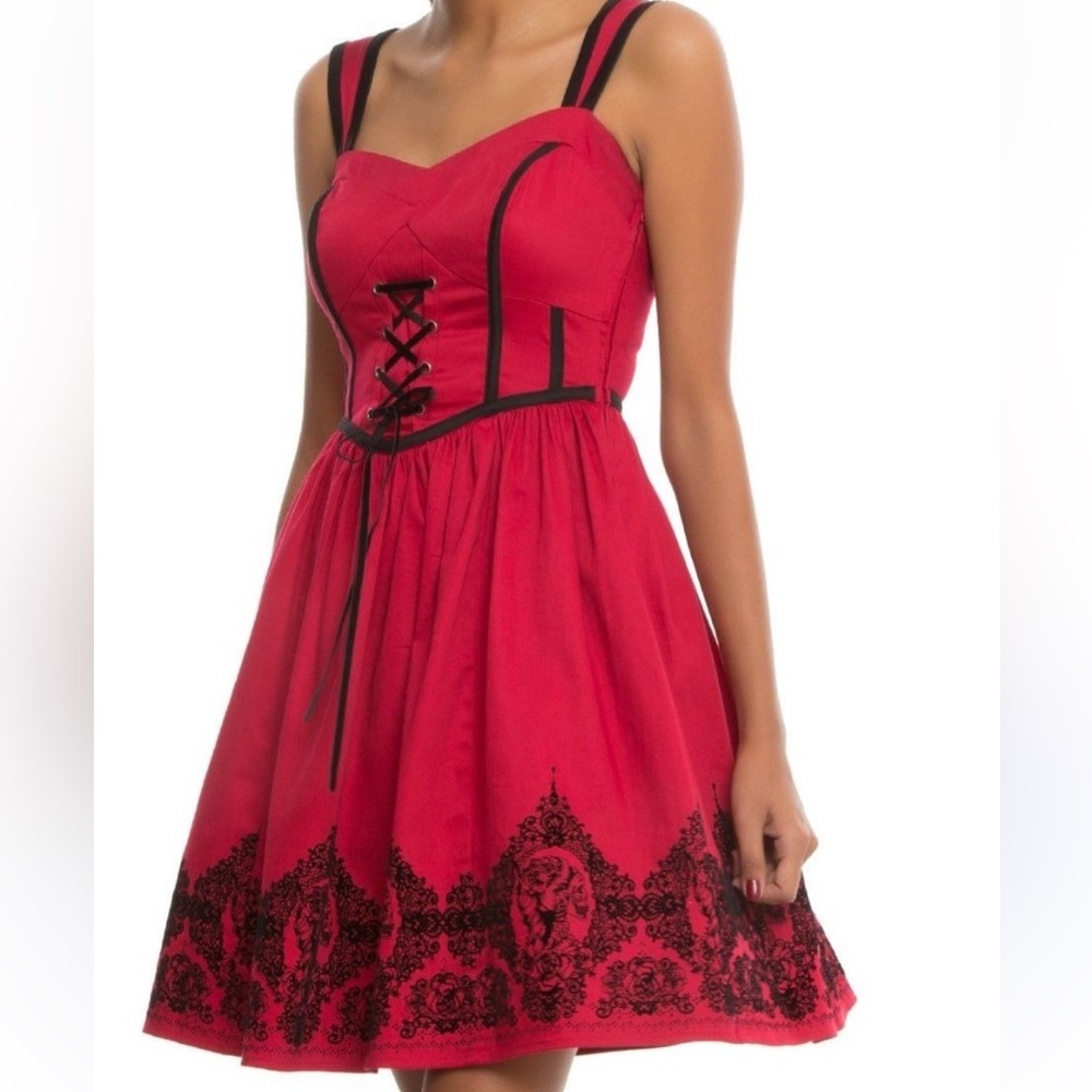 Hot Topic Velvet Border Red Dress NWT